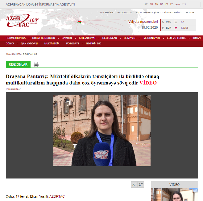 Dragana Pantoviç: Müxtəlif ölkələrin təmsilçiləri ilə birlikdə olmaq multikulturalizm haqqında daha çox öyrənməyə sövq edir 